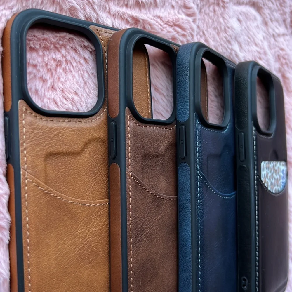 For iPhone 14 PLUS leather phone case with pocket holder with stitching cover